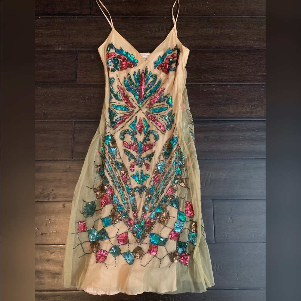 Nude Dress w/t multi color sequence design